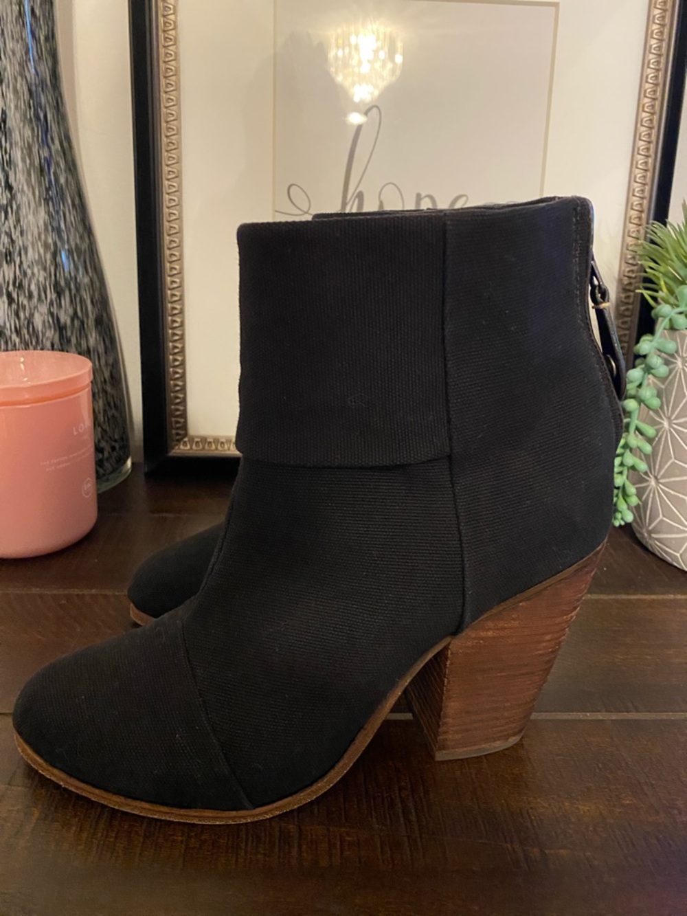 Rag & Bone New York Classic Newbury Ankle Booties Size 9 Black Canvas Heel Zip - Picture 3 of 12